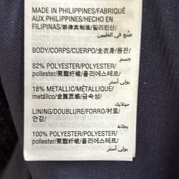 Metallic Blue Silver Knit Crewneck Sweater Medium Dressy Layered Hem - Picture 7 of 8